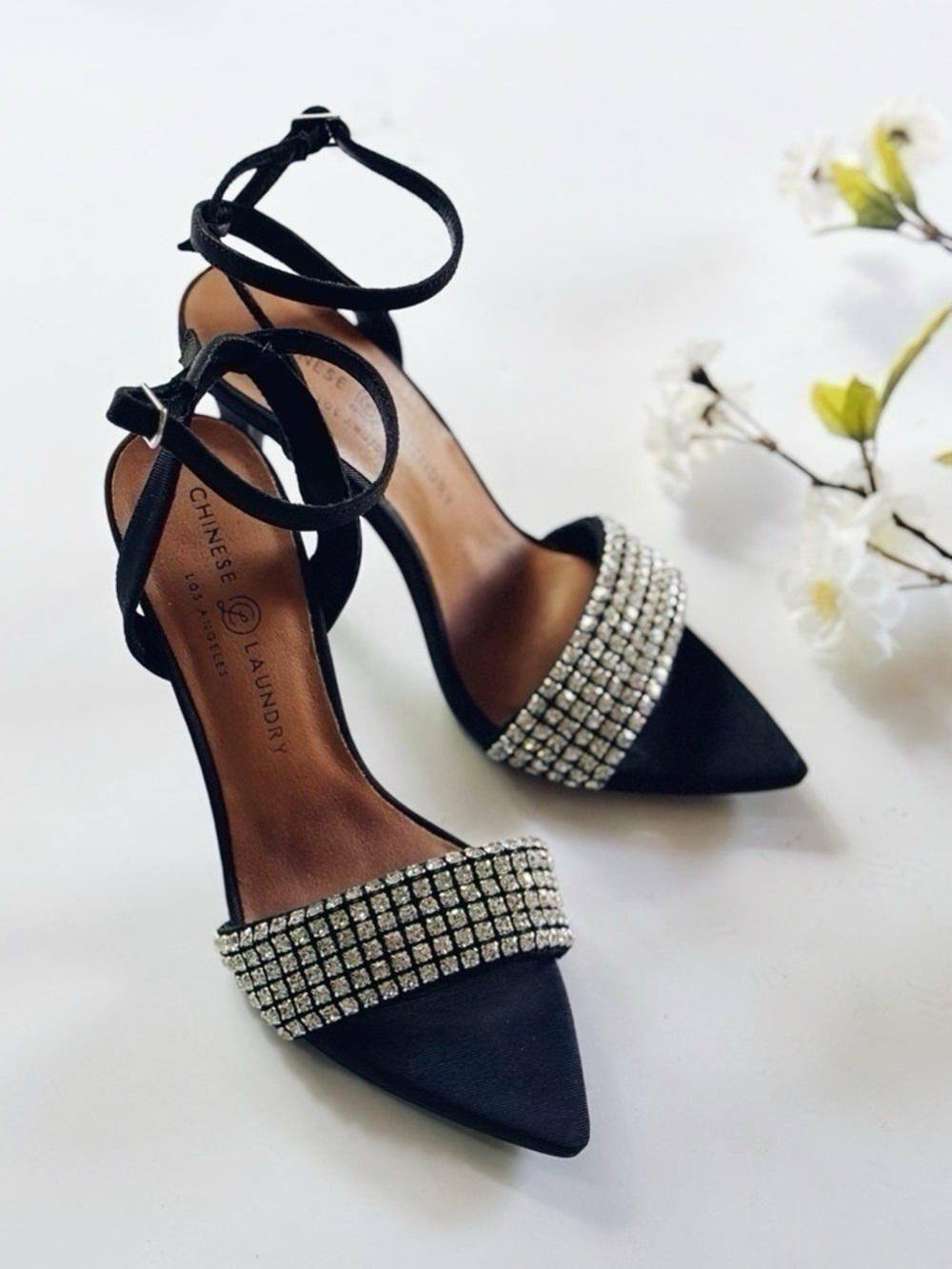 New Chinese Laundry Women’s Justine Sandal Black Rhinestones Ankle Strap - Picture 4 of 12